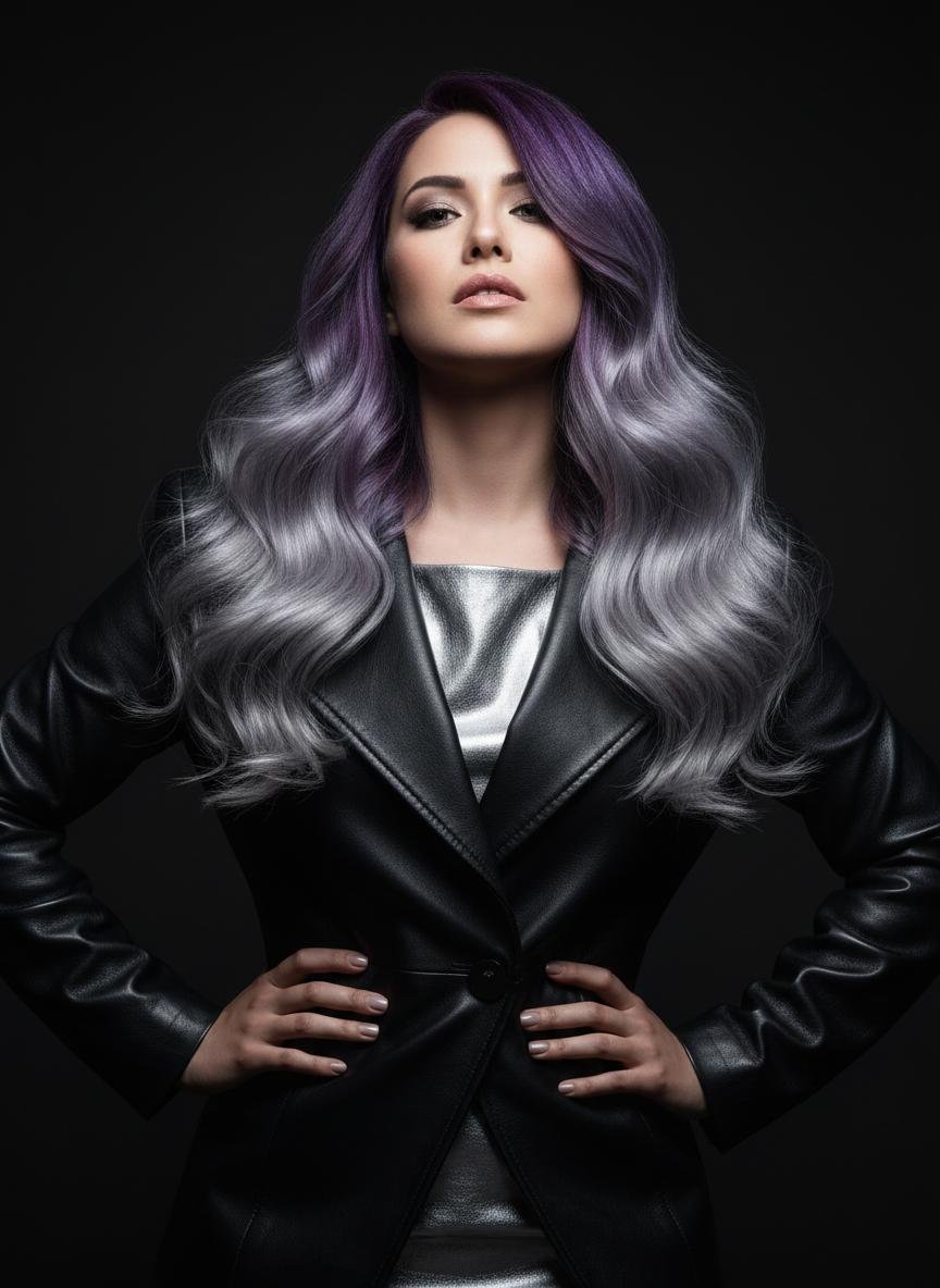 Violet to silver hair color